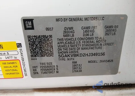 2017 Buick Enclave Leather z USA, uszkodzony, nr VIN 5GAKVBKD2HJ349156